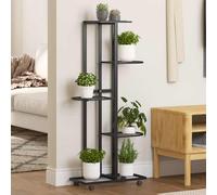 vidaXL Soporte para flores 5 alturas y ruedas hierro negro 44x23x100cm