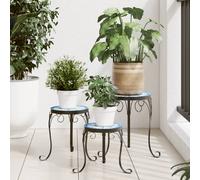 vidaXL Soportes para plantas 3 uds cerámica azul y blanco