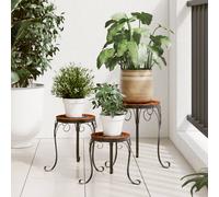 vidaXL Soportes para plantas 3 uds cerámica terracota y negro