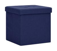 Vidaxl taburete con almacenaje plegable lino sintético azul