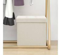Vidaxl taburete con almacenaje plegable lino sintético crema blanco