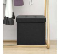 vidaXL Taburete con almacenaje plegable lino sintético negro