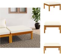 vidaXL: Taburete con cojín color crema, fabricado en madera de acacia maciza. Elemento para sofá de jardín