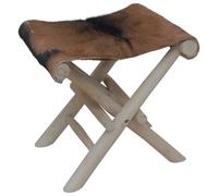 vidaXL Taburete plegable Asiento suave y cómodo de piel de cabra Madera maciza de teca