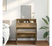 vidaXL Taburete de maquillaje, estilo artesanal, roble, 70x35x45 cm, material de madera