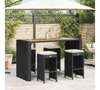 vidaXL Taburetes Altos de Bar de jardín Cojines 4 uds ratán PE Negro, Taburete, Taburete de Bar al Aire Libre, Silla de Bar, Taburete de jardín