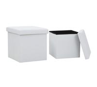 vidaXL Taburetes de almacenaje plegables 2 uds cuero sintético blanco