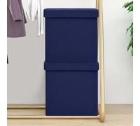 Vidaxl taburetes de almacenaje plegables 2 uds lino sintético azul
