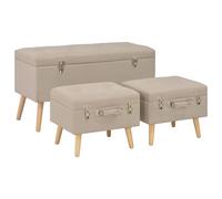 vidaXL Taburetes de almacenamiento 3 piezas de tela en color Marrón/Beige/Gris | cómodas modernas ergonómicas para comedor cocina salón hogar