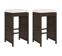 vidaXL Taburetes de Cocina con Cojines 2 uds ratán sintético marrón, Taburete, Taburete de Bar al Aire Libre, Silla de Bar, Taburete de jardín