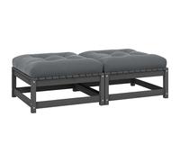 vidaXL Taburetes de jardín con cojines 2 uds madera maciza pino gris