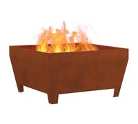 vidaXL Hoguera Marrón - Tazón de fuego 80 x 80 x 43 cm - Acero autopatinable con cubierta