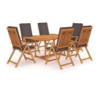 vidaXL Teca Maciza Set de Comedor para Jardín 7 Piezas y Cojines Muebles Cocina Exterior Terraza Hogar Silla Mesa Asiento Suave con Respaldo Gris