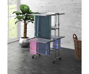 vidaXL Tendedero de 2 niveles con ruedas plateado 60x70x106 cm