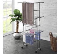 vidaXL Tendedero de 3 niveles con ruedas plateado 60x70x129 cm