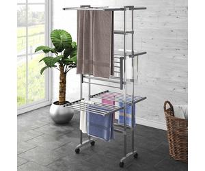 vidaXL Tendedero de 3 niveles con ruedas plateado 60x70x129 cm