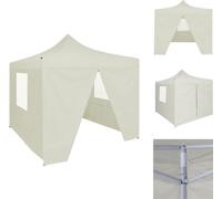 vidaXL Tienda de campaña plegable profesional para fiestas, con 4 paredes laterales, de 2x2 metros, de acero, color crema - Pabellones y tiendas de campaña para fiestas