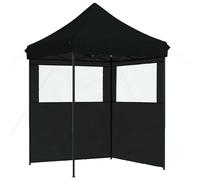 vidaXL Tienda de campaña plegable tipo pop-up para fiestas, con 2 paneles laterales, color negro