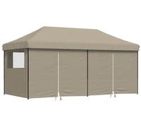 vidaXL Tienda de campaña plegable tipo pop-up para fiestas, con 4 paneles laterales, color taupe