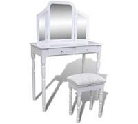 vidaXL Tocador 3 en 1 con espejo, taburete y 2 cajones 80 cm blanco