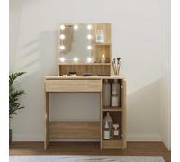 vidaXL Tocador con LED Mesa de maquillaje Roble Sonoma 86,5x35x136 cm