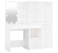 vidaXL Tocador con LED y 2 armarios, madera contrachapada, blanco