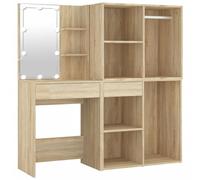 vidaXL Tocador de madera contrachapada roble Sonoma con LED y 2 armarios