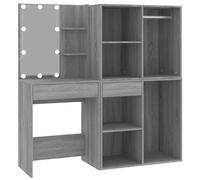 vidaXL Tocador con LED y armario madera contrachapada en color Gris sonoma/Roble ahumado | almacenamiento funcional diseño moderno para baño dormitorio sala