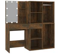 vidaXL Tocador con LED y armario madera contrachapada roble ahumado
