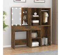 vidaXL Tocador con LED y armario madera contrachapada roble ahumado