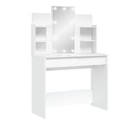 vidaXL Tocador con espejo y luces LED, cajones y estantes, blanco 96x40x142 cm
