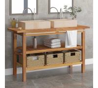 vidaXL Tocador de baño madera maciza de teca con lavabos mármol crema