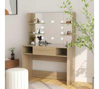vidaXL Tocador de maquillaje con luces LED MDF roble 100x40x135 cm