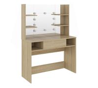 vidaXL Tocador de maquillaje con luces LED MDF roble 100x40x135 cm