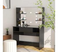 vidaXL Tocador de maquillaje luces LED MDF negro brillo 100x40x135 cm