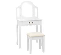 vidaXL Tocador y taburete madera paulownia y MDF blanco 65x36x128 cm