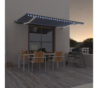 vidaXL Toldo automático LED sensor de viento azul y blanco 500x350 cm