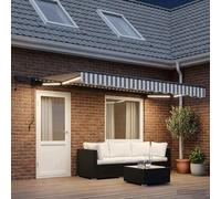 vidaXL Marco manual para toldo con luces LED, gris claro y blanco, 4,5 x 3,5 m