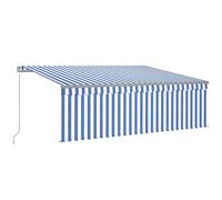 vidaXL Toldo manual retráctil con tira LED, 4,5 x 3 metros, azul y blanco