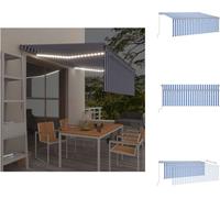 vidaXL Toldo manual retráctil con tira LED, 4,5 x 3 metros, azul y blanco - Toldos