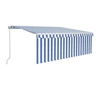 vidaXL Toldo manual retráctil con toldo enrollable y luces LED, 4,5 x 3 metros, azul y blanco