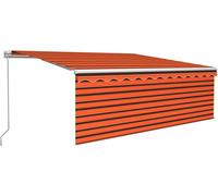 vidaXL Toldo manual retráctil con toldo enrollable y luces LED, 4,5 x 3 metros, color naranja y marrón