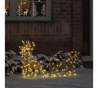 vidaXL Trineo tirado por Reno con 160 LED Cálido 30 x 12 x 54,5 cm Pet, Decoraciones navideñas, decoración Moderna de Sala de Estar, Figuras de Renos, Fiesta, Resistente al Agua, Luces de Cadena LED