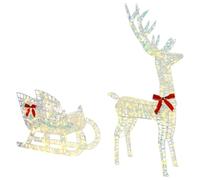vidaXL Trineo tirado por Reno con 200 LED cálido 70 x 26 x 129 cm Pet, Decoración navideña Moderna, figurita de Reno, Centro de Mesa Iluminado, Acento Festivo, Estilo único
