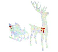 vidaXL Trineo tirado por Reno de Colores 70 x 26 x 129 cm Acrílico, Trineo Moderno, decoración de Reno Duradera, figurita navideña, Luces LED USB, Adorno acrílico Minimalista
