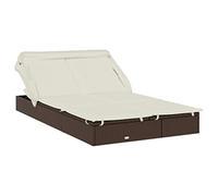 vidaXL Tumbona 2 personas con toldo plegable, ratán PE marrón, 213x118x97 cm