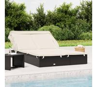 vidaXL Tumbona 2 personas toldo plegable ratán PE negro 213x118x97 cm