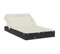vidaXL Tumbona 2 personas toldo plegable ratán PE negro 213x118x97 cm