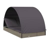 vidaXL Tumbona 2 personas toldo redondo ratán PE gris 211x112x140 cm