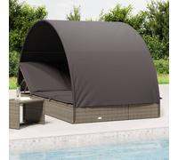 vidaXL Tumbona 2 personas toldo redondo ratán PE gris 211x112x140 cm